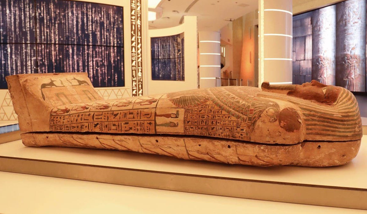 Newly discovered Egyptian coffin displayed in Dubai